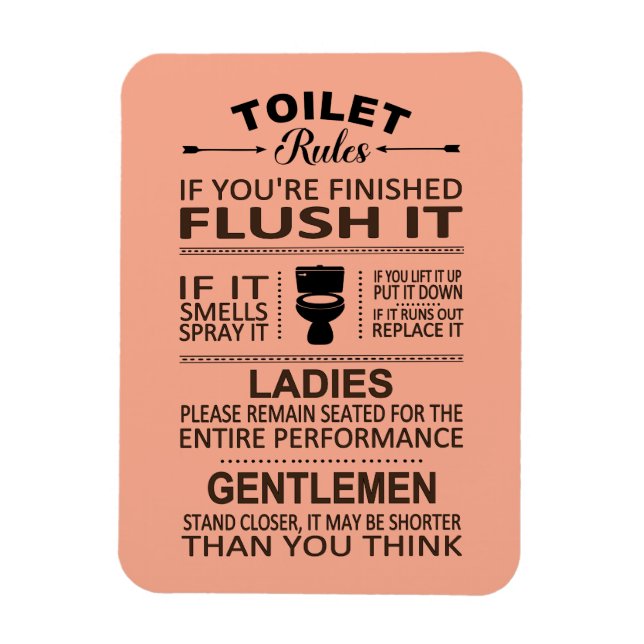 Íman Funny Toilet Rules Bathroom Restroom Humor (Vertical)