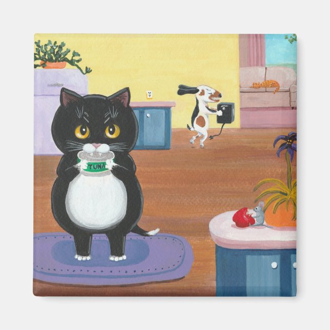 Íman Funny Tuxedo Cat Dog Creationarts (Frente)