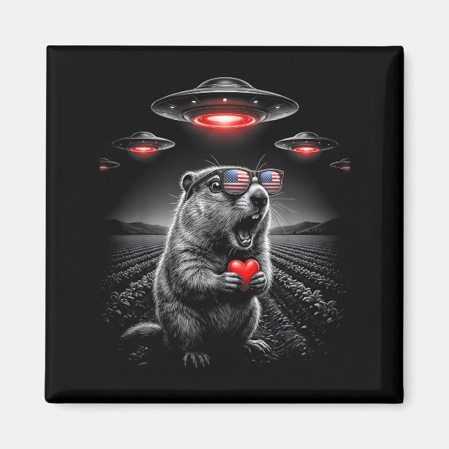 Íman Funny Valentines Groundhog Selfie Alien Ufo EUA Ba (Frente)