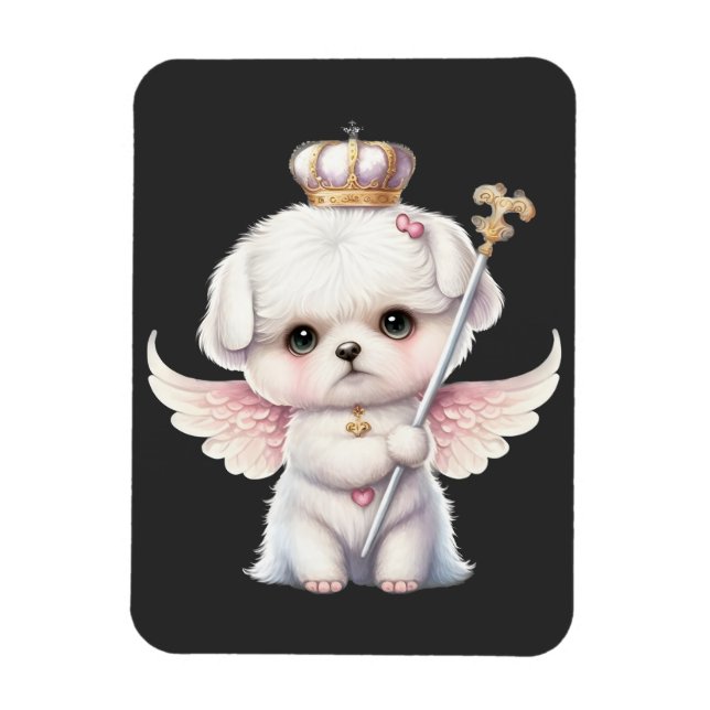Íman Furry Joy: Angel Wing Maltês Cachorro Puppy Gift (Vertical)