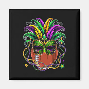Íman Futebol Ball Vestindo Mardi Gras Mascarado Miçanga
