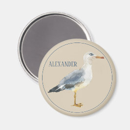 Íman Gaivota de Praia em Aquarela Personalizada