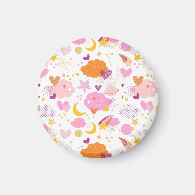 Íman Galáxia Cozy- cosmos, lua, estrelas e corações (Frente)