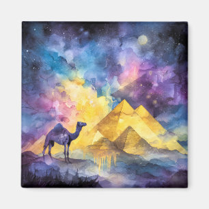 Íman Galáxia do Deserto em Aquarela Camelo Pirâmide Via