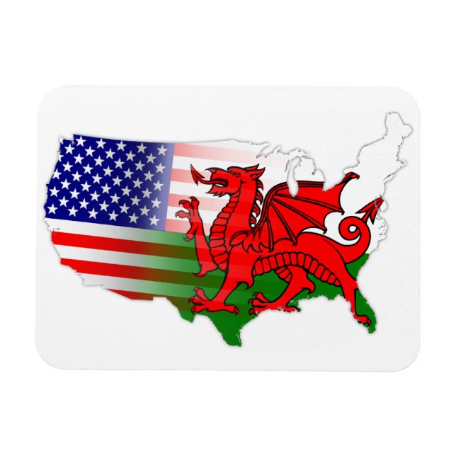 Íman Galês Americano Flags Map Flexi Magnet (Horizontal)