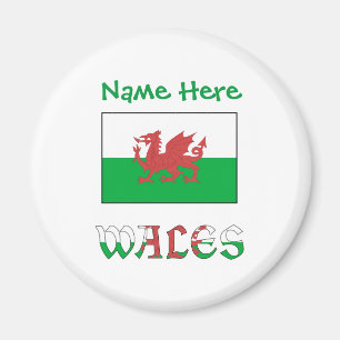 Íman Gales e Welsh Flag Personalização Verde