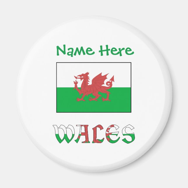 Íman Gales e Welsh Flag Personalização Verde (Frente)