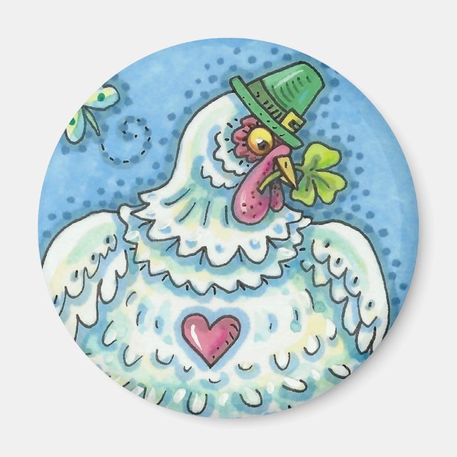 ÍMAN GALINHA IRLANDESA ENGRAÇADA, OVOS VERDES E TREVOS  (Frente)