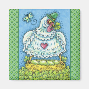 ÍMAN GALINHA IRLANDESA ENGRAÇADA, OVOS VERDES E TREVOS 