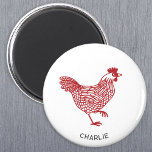 Íman Galinha Personalizada<br><div class="desc">Uma galinha vermelha para amantes de aves. Altere o nome ou texto para personalizar. Arte original de Nic Squirrell.</div>