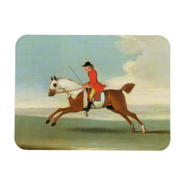 Íman Galloping Racecavalo e Jockey montado em vermelho  (Horizontal)