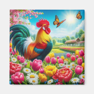 Íman Galo floral/primavera/trabalho de arte de galinha