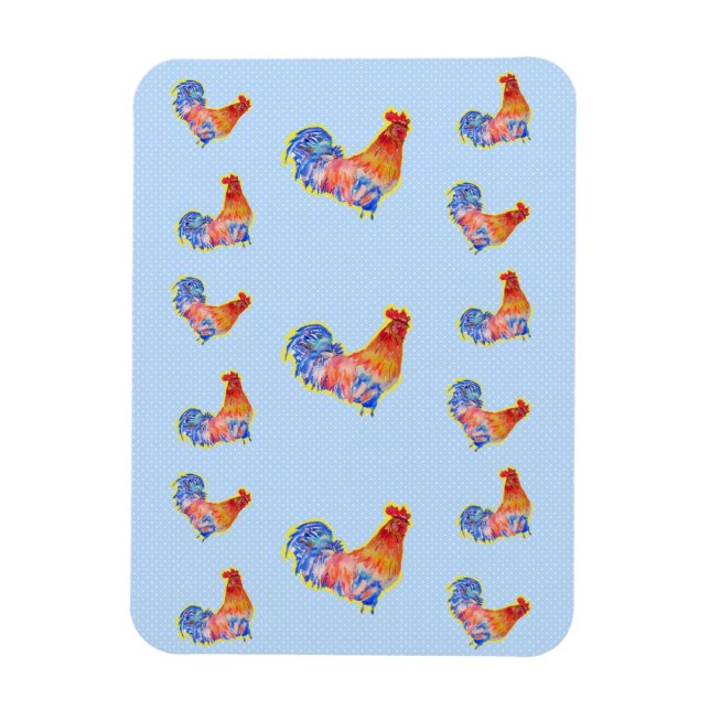 Íman Galoza Vermelha Engraçada Cockerel Azul e Pontos B (Vertical)
