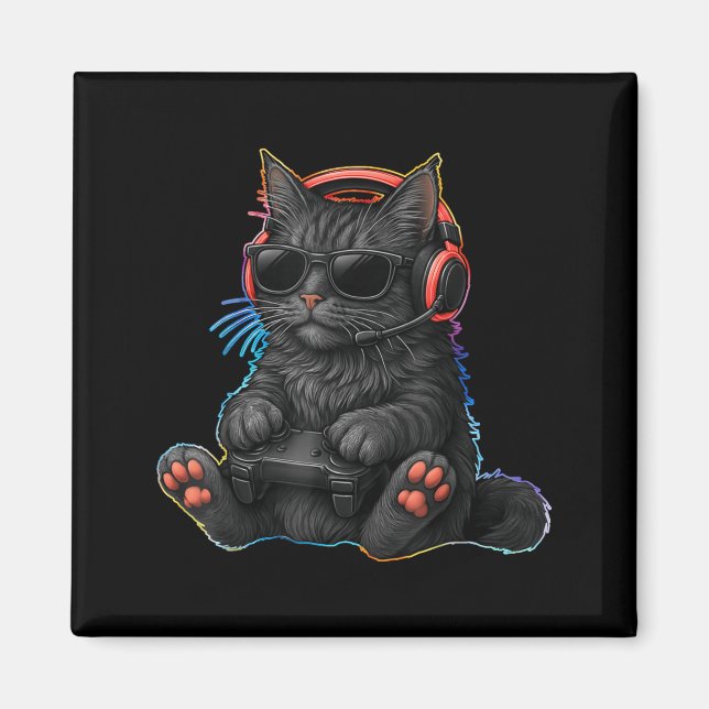 Íman Gamer Cat Video Games Boys Teen Men Girls Funny Ga (Frente)