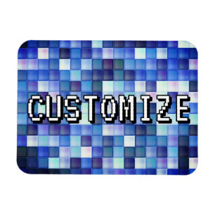 Íman Gamertag Personalizado Azul Padrão de Pixel Quadra