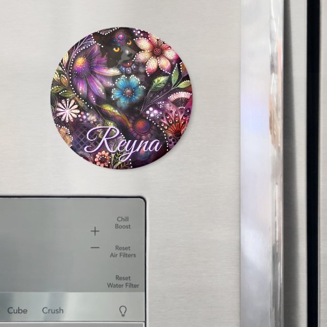 Íman Garden Kitty Cat Floral Abstract Personalized (In Situ (Fridge))