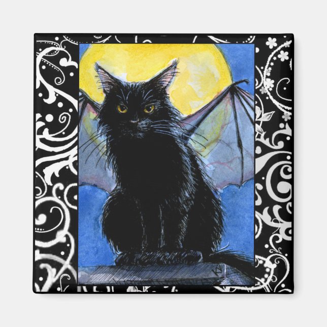 Íman Gárgula de gato preto Gárgula de Halloween (Frente)
