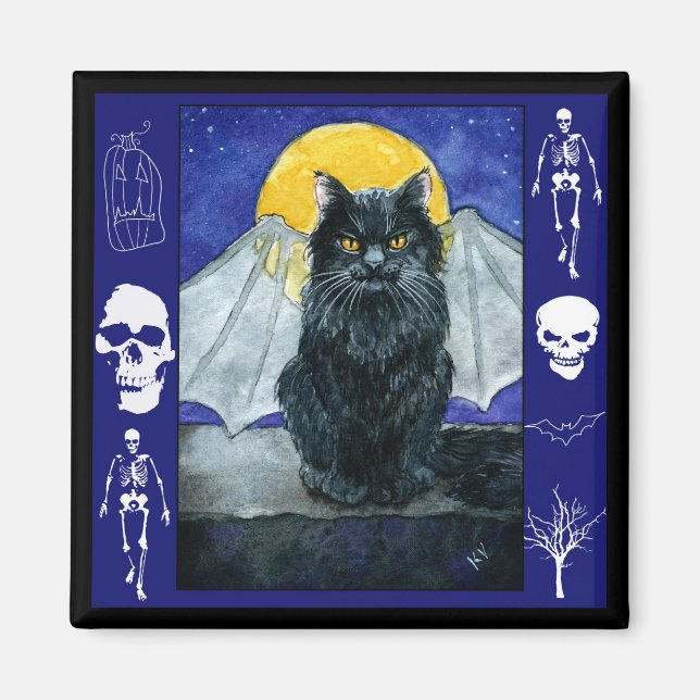 Íman Gárgula de gato preto Gárgula de Halloween (Frente)