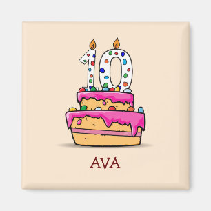 Íman Garota 10 de aniversário, 10 de bolo rosa doce