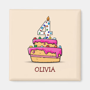 Íman Garota 4 de aniversário, 4 de bolo rosa doce