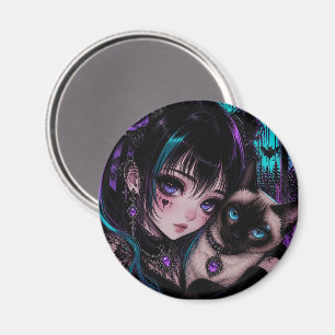 Íman Garota Anime Emo Gótica & Gato