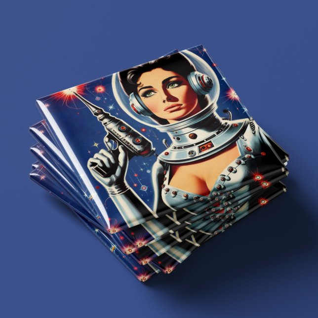 Íman Garota Astronauta de Ficção Científica Vintage (Criador carregado)