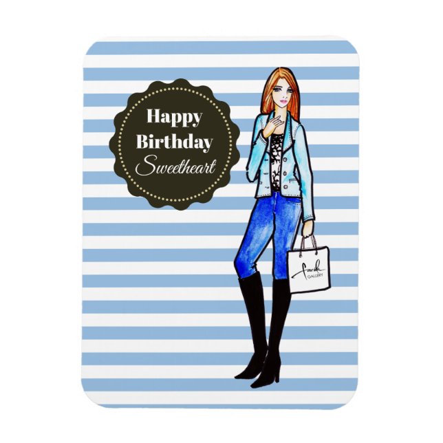 Íman Garota Chic com Jaqueta Denim e Moda das Calças (Vertical)