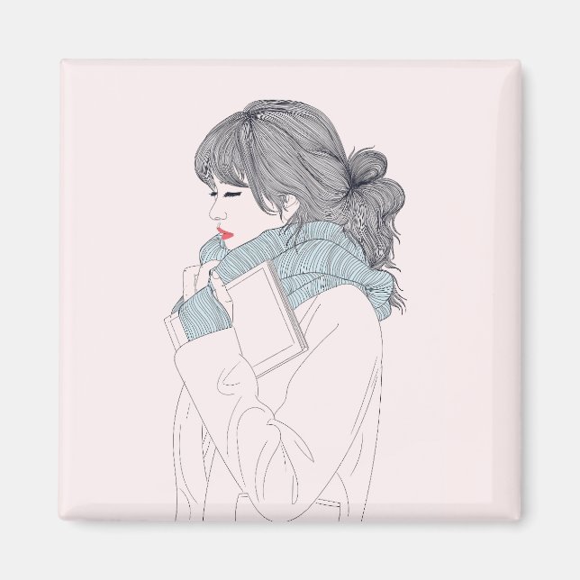 Íman Garota com cachecol e livro (Frente)