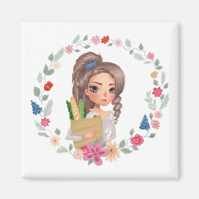 Íman garota com mercearia (Frente)