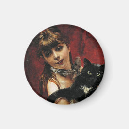 Íman Garota com um gato preto em seus braços