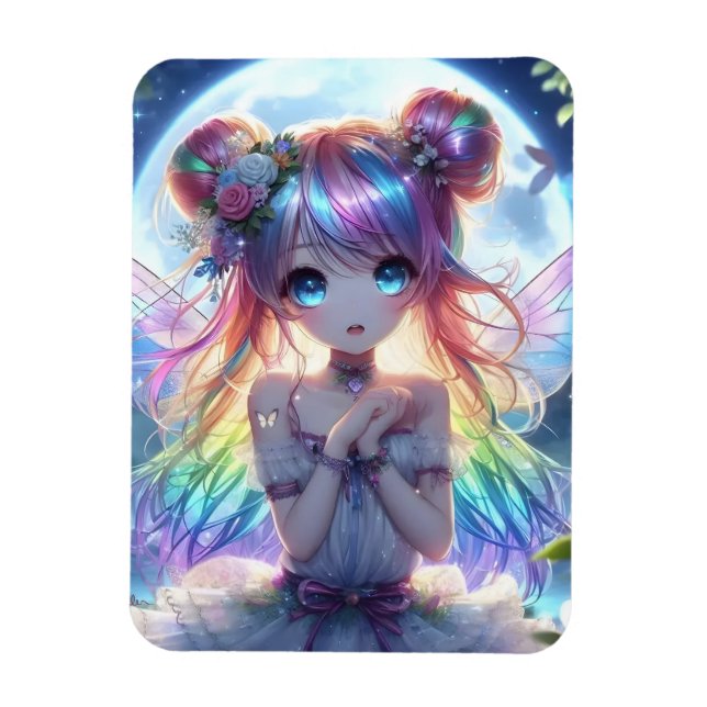 Íman Garota de Anime Cabelo Arco-íris Cantando Fada da  (Vertical)