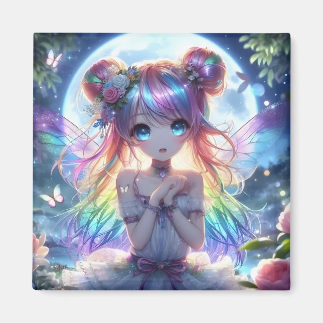 Íman Garota de Anime Cabelo Arco-íris Cantando Fada da  (Frente)