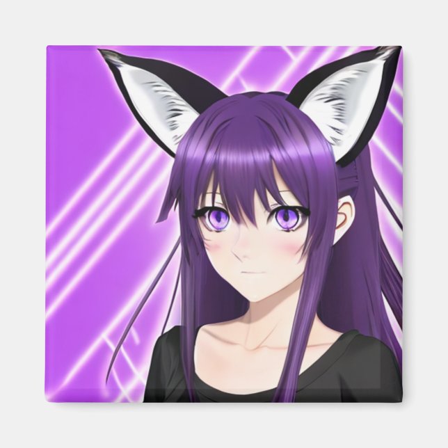 Íman Garota de Anime com Cabelo e Olhos Roxos (Frente)