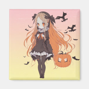 Íman Garota de anime de Halloween rosa e morcegos