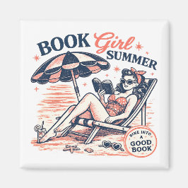 Íman Garota de Livro de Verão Retro Praia Leitura