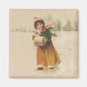 Íman Garota de Natal Antiquada Menina de inverno