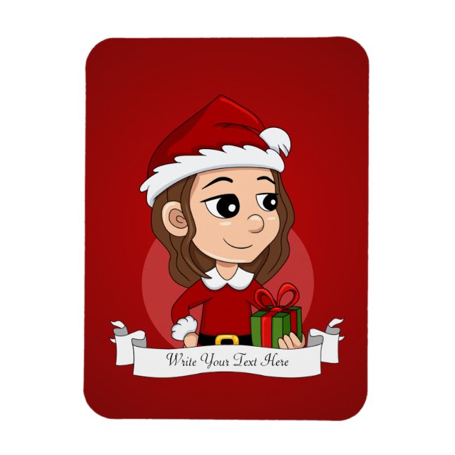 Íman Garota de Natal com cabelo ondulado castanho (Vertical)