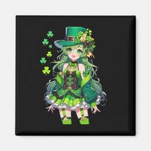 Íman Garota Dia de São Patrício Kawaii Leprechaun