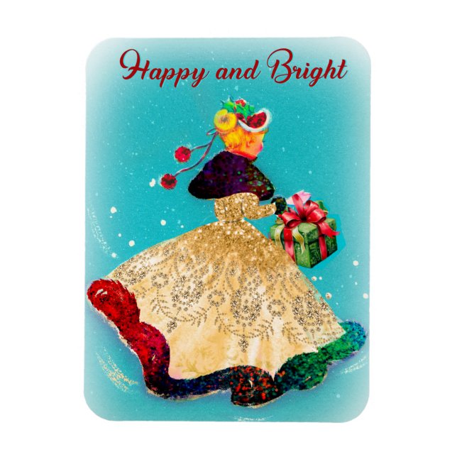 Íman Garota dourada da caixa de presentes de natais vin (Vertical)