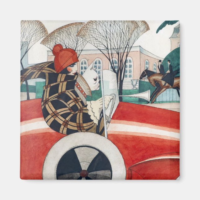 Íman Garota e Cachorro num Automóvel Vermelho (Frente)