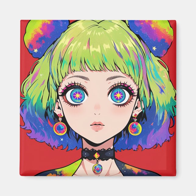 Íman Garota Espacial Glitchcore Com Olhos Estrela (Frente)