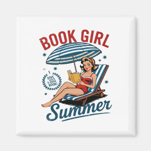Íman Garota Lendo Livro Verão Divertido Férias de Praia