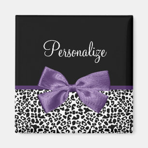 Íman Garota Leopard Imprima Bonito Faixa Roxa com Nome