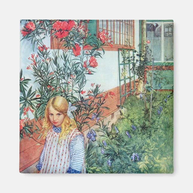 Íman Garota no Jardim com Flores Vermelhas (Frente)