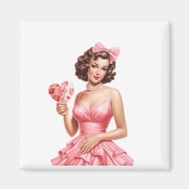 Íman Garota Pin-Up Vintage do Dia dos Namorados com Leq