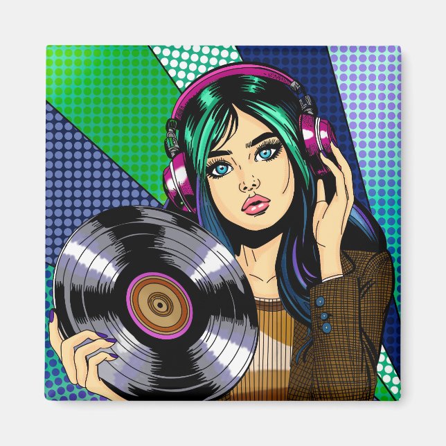 Íman Garota Pop Art com Disco (Frente)
