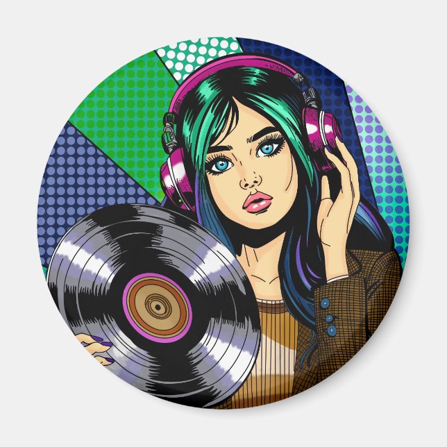 Íman Garota Pop Art com Disco (Frente)