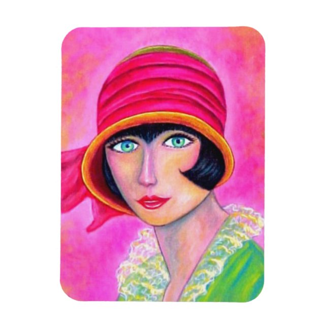 Íman Garota Sassy Flapper Rosa Quente Rodinha Vinte (Vertical)