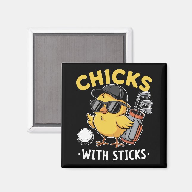 Íman Garotas com Sticks Garota Golfista Clube de Golfe  (Front/Back)