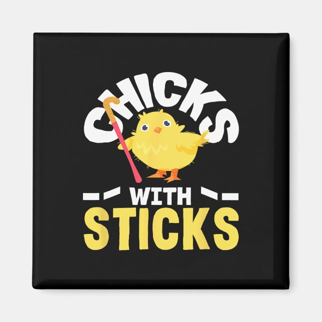 Íman Garotas Com Sticks Jogadora de Hóquei em Campo Div (Frente)
